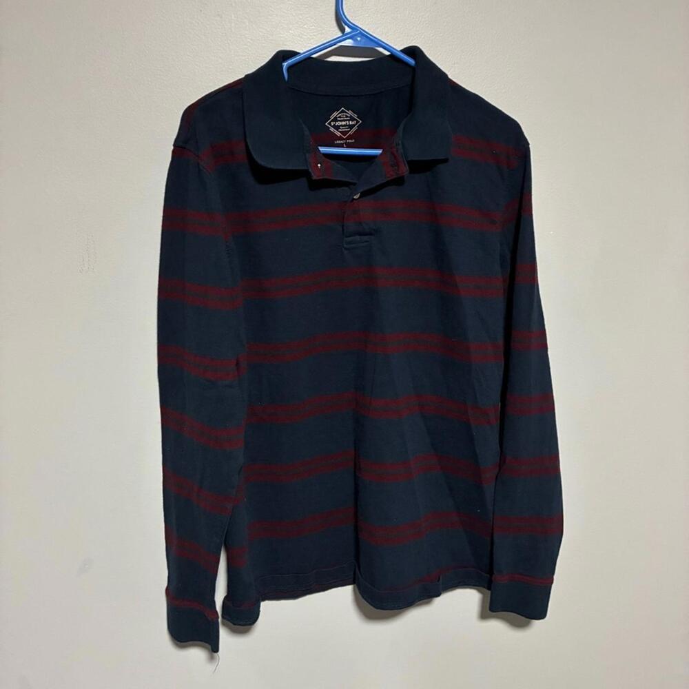 St. John's Bay Men's Polo in Navy and Burgundy Stripes long sleeve size large